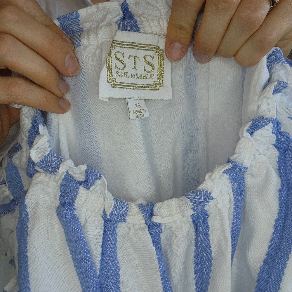 Sail To Sable Jacquard Stripe Ruffle Neck Mini Dress Size XS - Picture 7 of 7